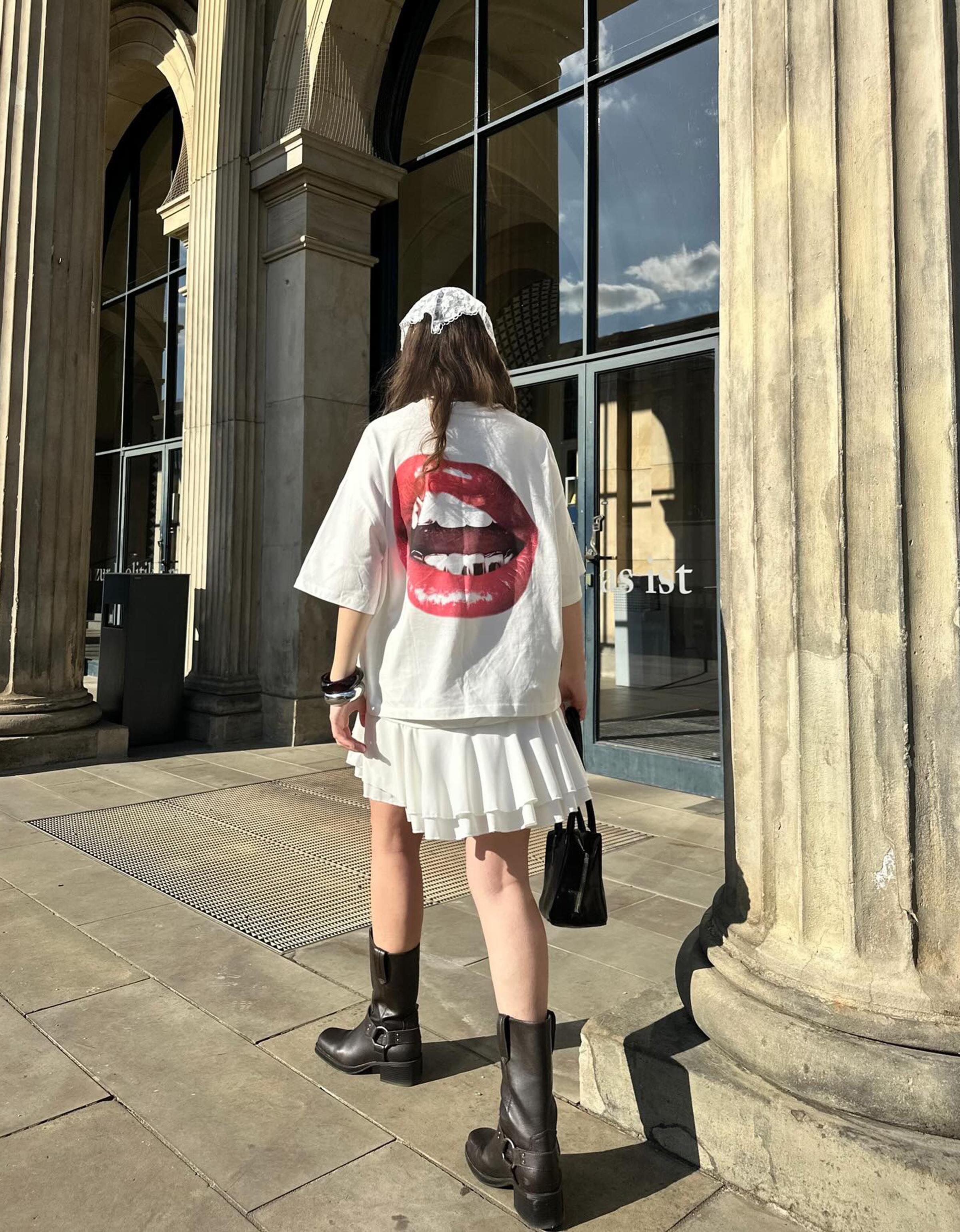 トップス everyone oversized B/Dcheck S/S shirt M Oversized Extended Neck Patchwork T-shirt | boohoo