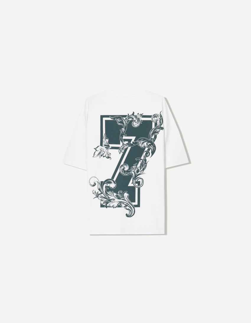 T-shirt manga curta estampado-Branco