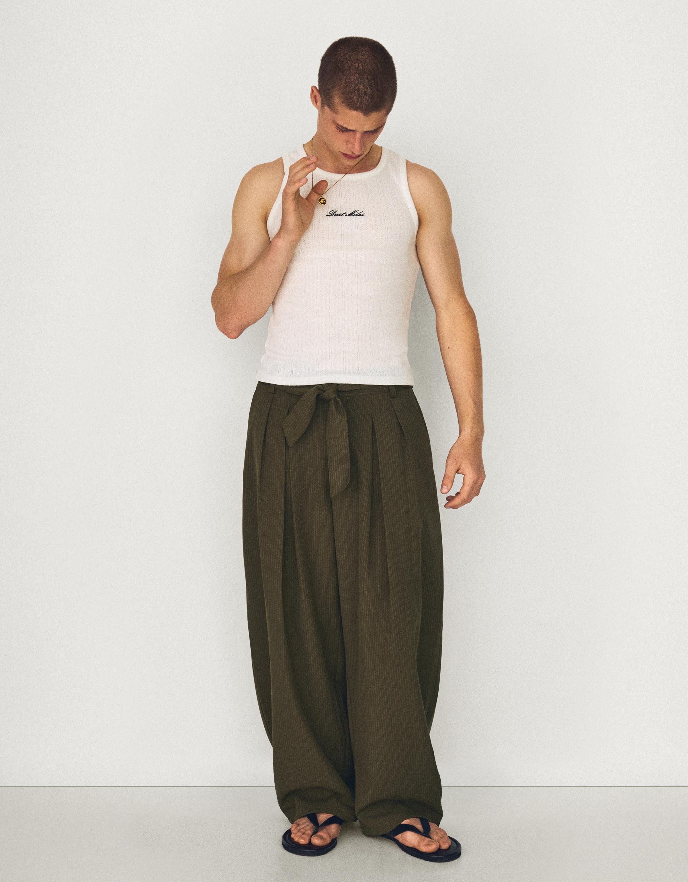 Pantalon Barrel À Pinces Avec Ceinture 42 Kaki