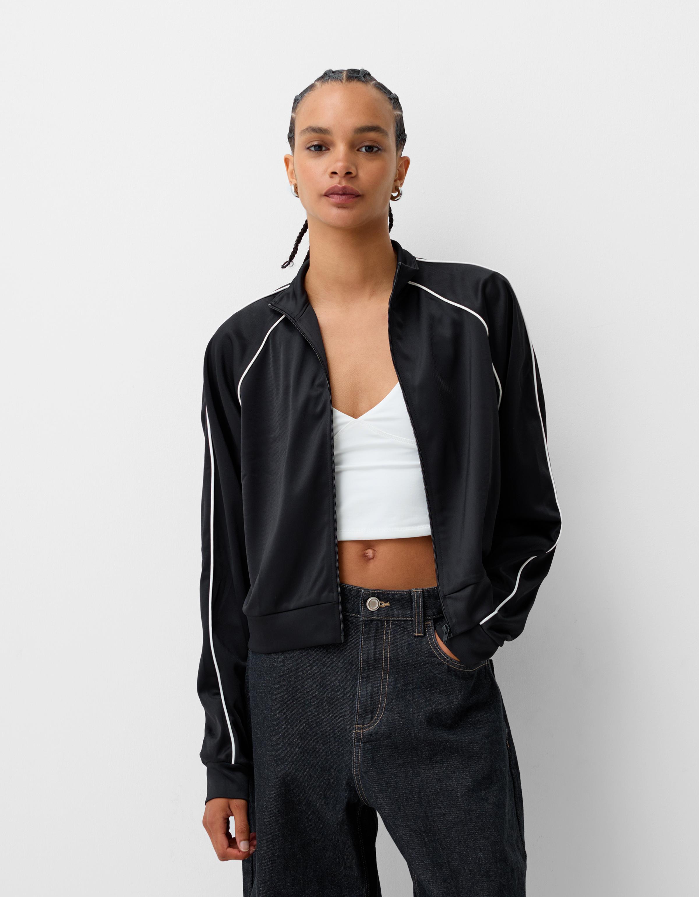 Bershka Cropped-Sweatshirt Mit Reißverschluss Damen Xs Schwarz