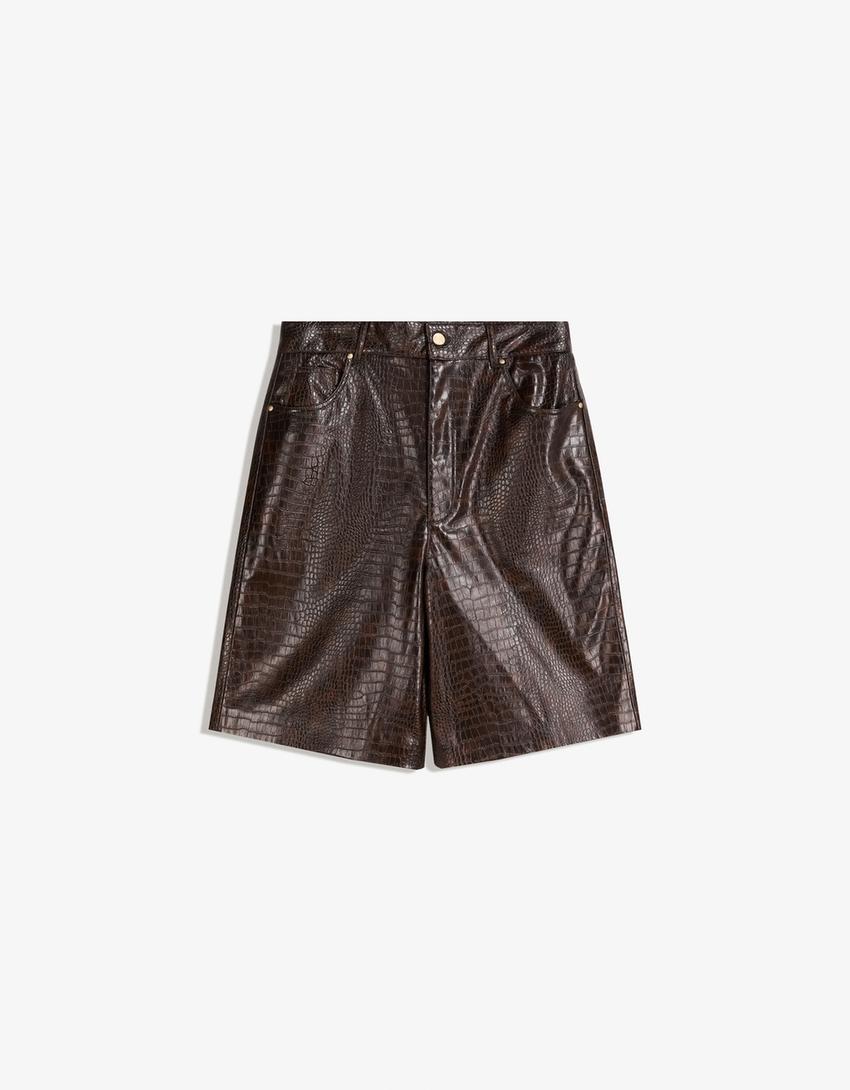 Bermuda jort similicuir-Marron