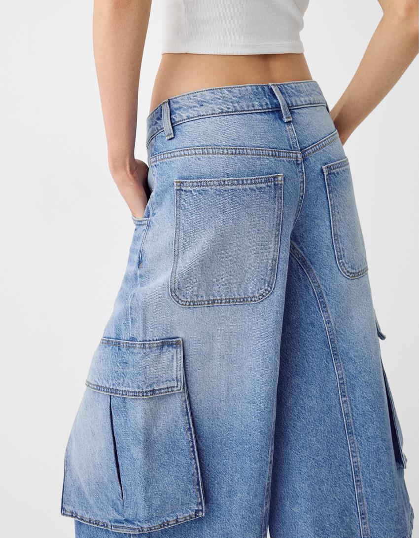 Baggy cargo Bermuda jorts-Light blue