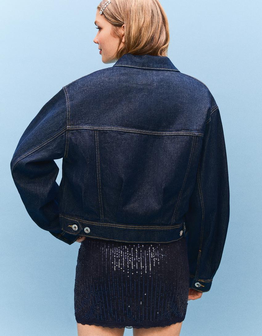 Minirock aus Spitze mit Pailletten-Marinenblau