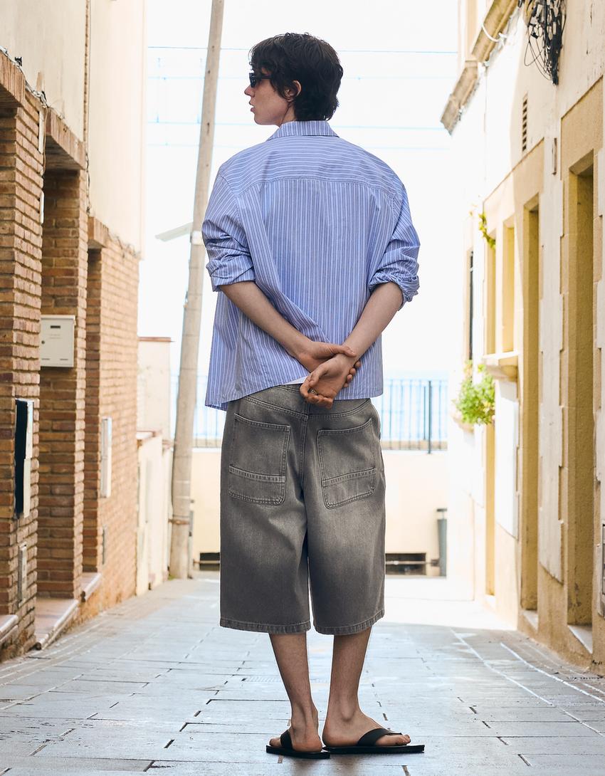 Denim skater bermuda-Grijs