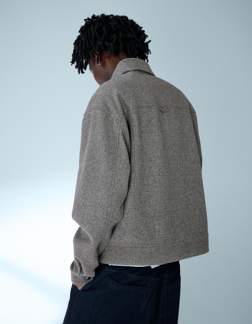 Surchemise zippée Boxy fit flanelle-Gris foncé