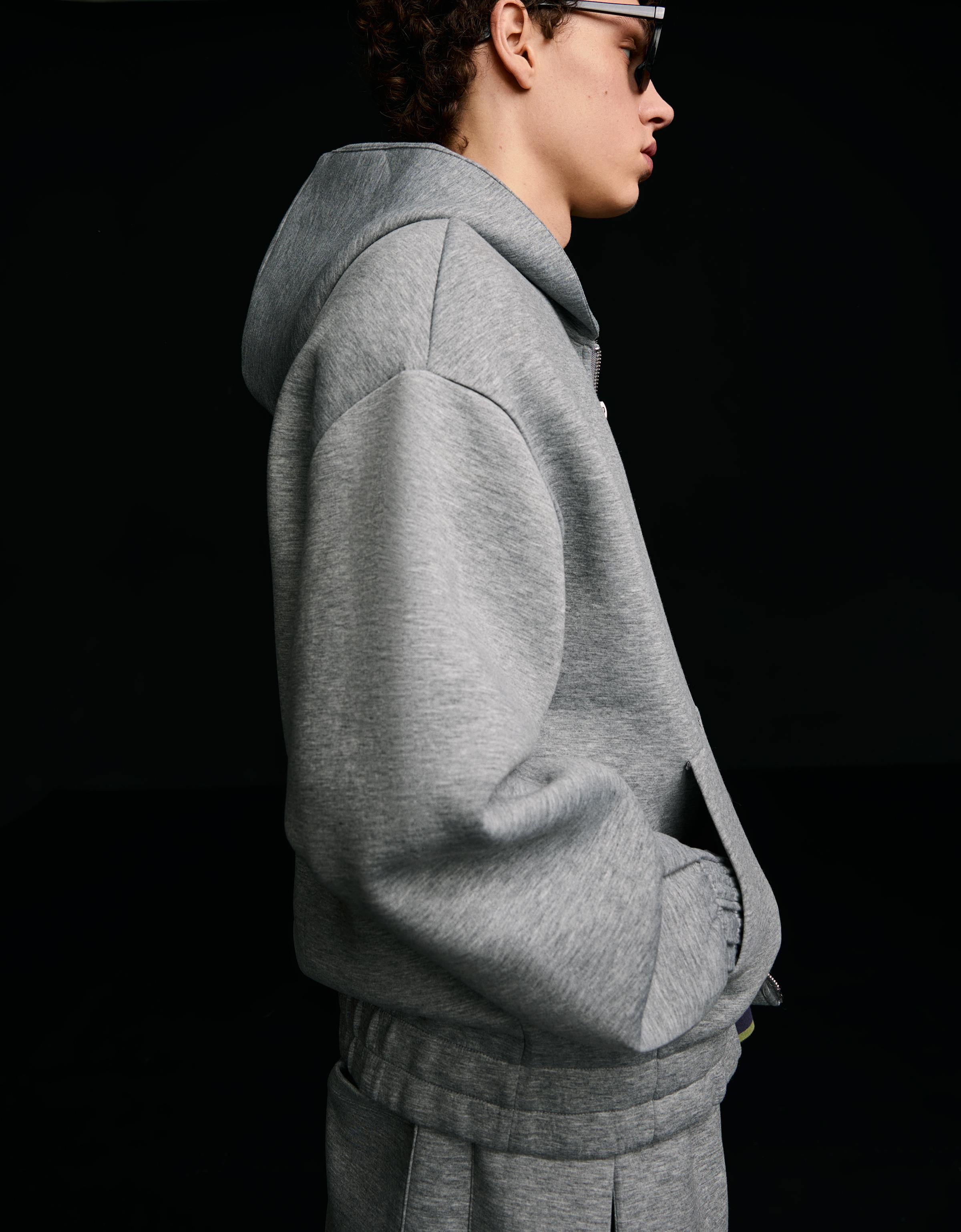 Fermuarlı sentetik kauçuk kumaş kapüşonlu sweatshirt - Görsel 24