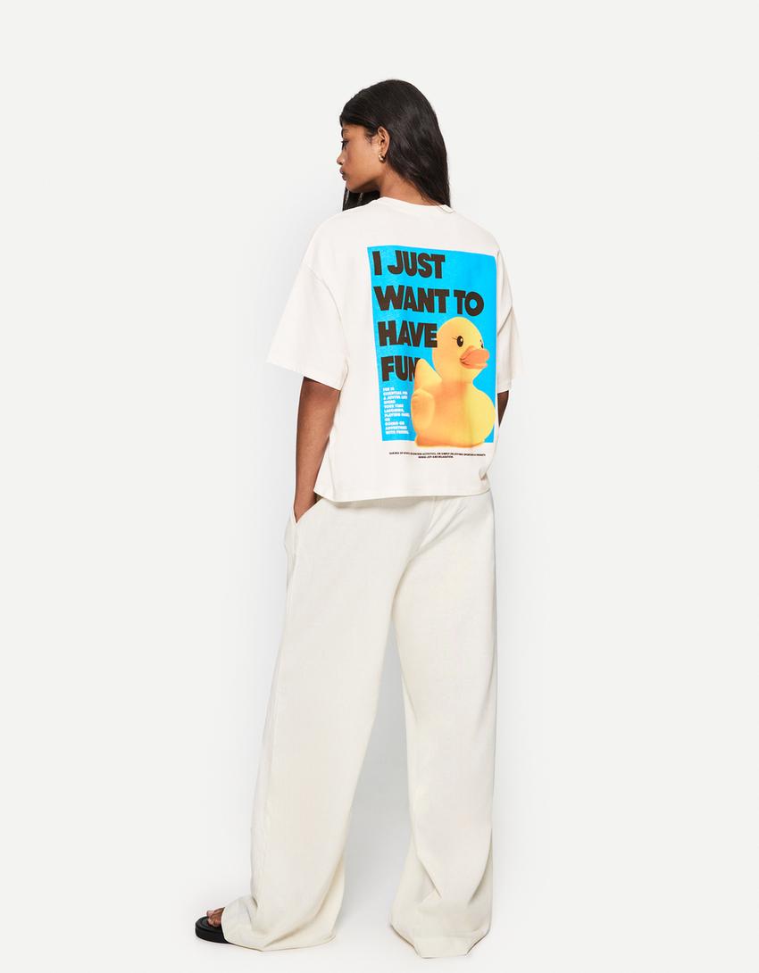 T-shirt manches courtes imprimé-Blanc cassé-1
