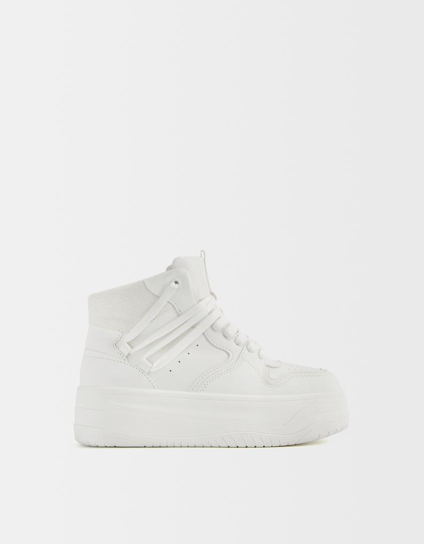 Sneakers montantes à lacets-Blanc-5