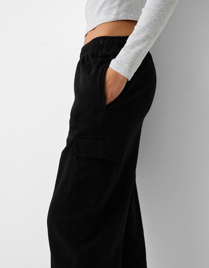 Pantalon jogger coupe cargo molleton-Noir-3