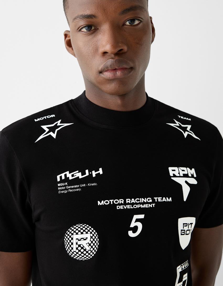 T-shirt manches courtes slim imprimé-Noir-2