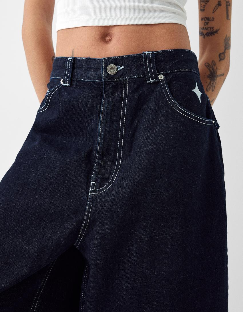 Bermuda denim LA Galaxy broderie-Bleu-2