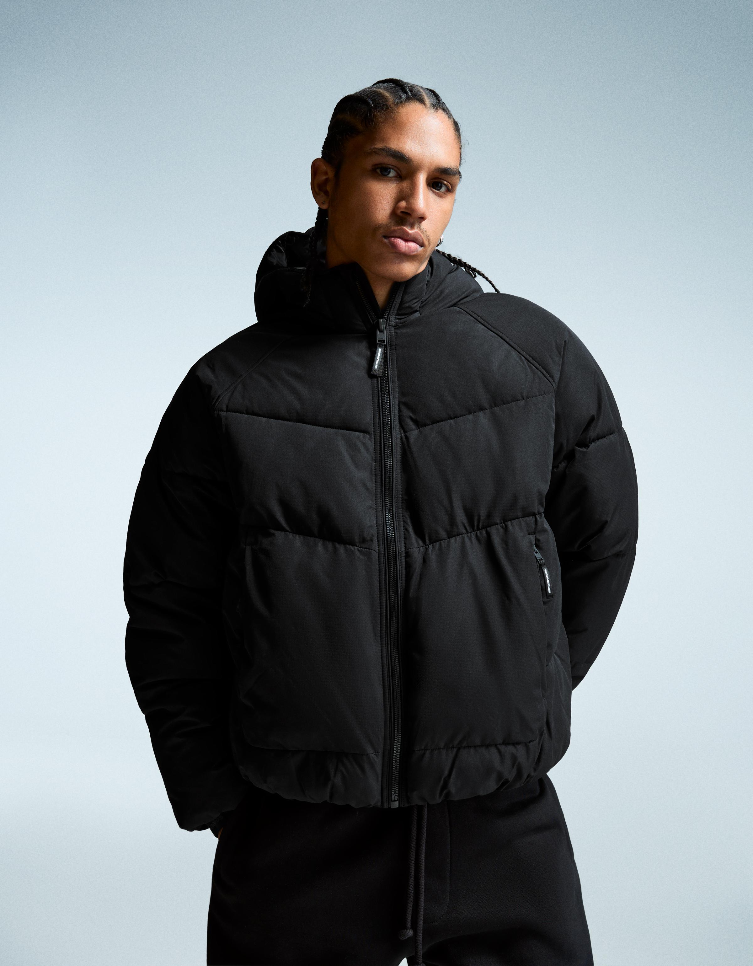 Bershka Puffy-Jacke Mit Kapuze Herren S Schwarz