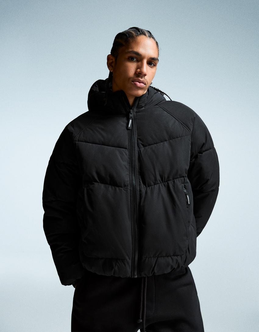 Hooded puffer jacket-Black