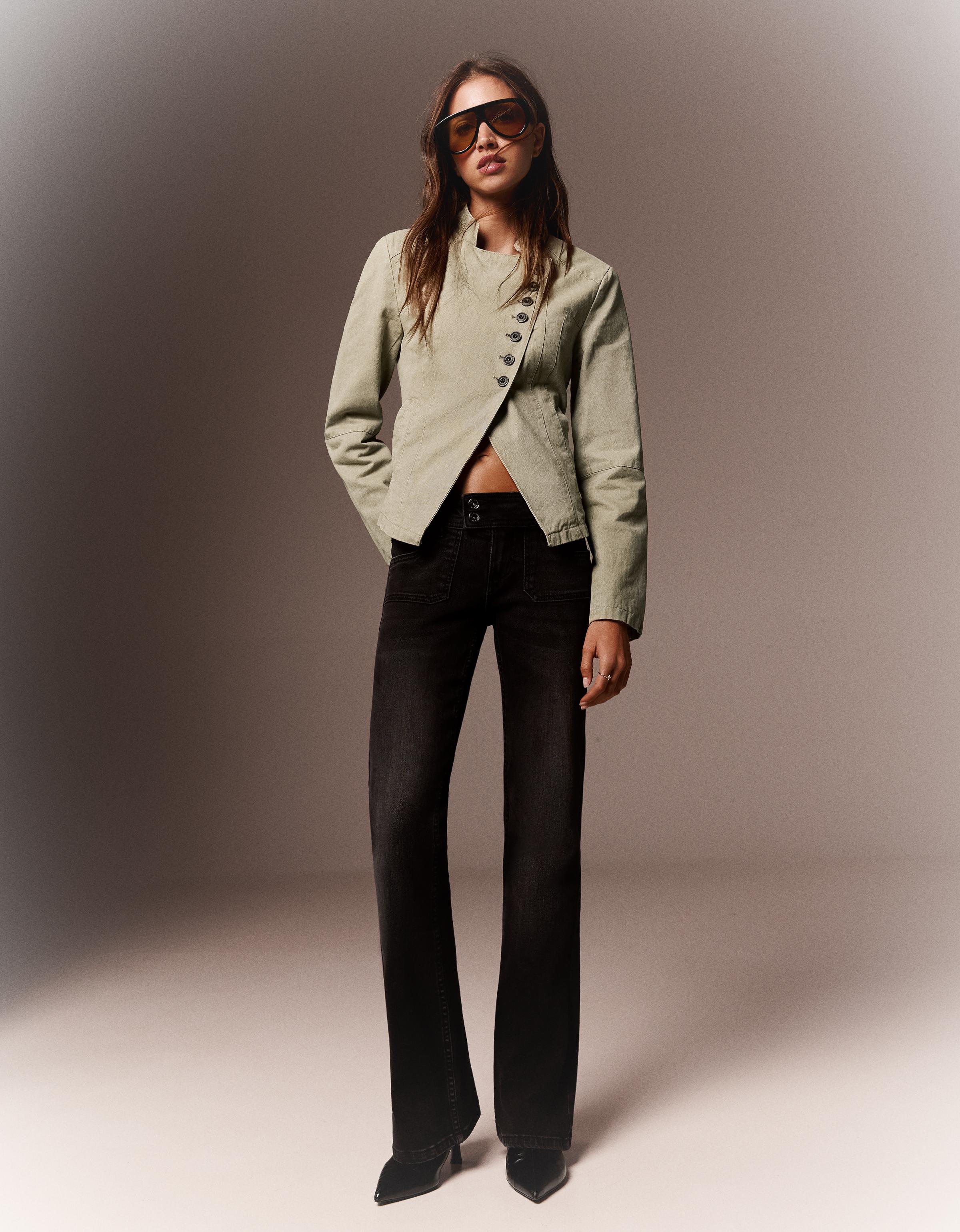 Bershka Blazer Cruzada Botones Mujer Crudo