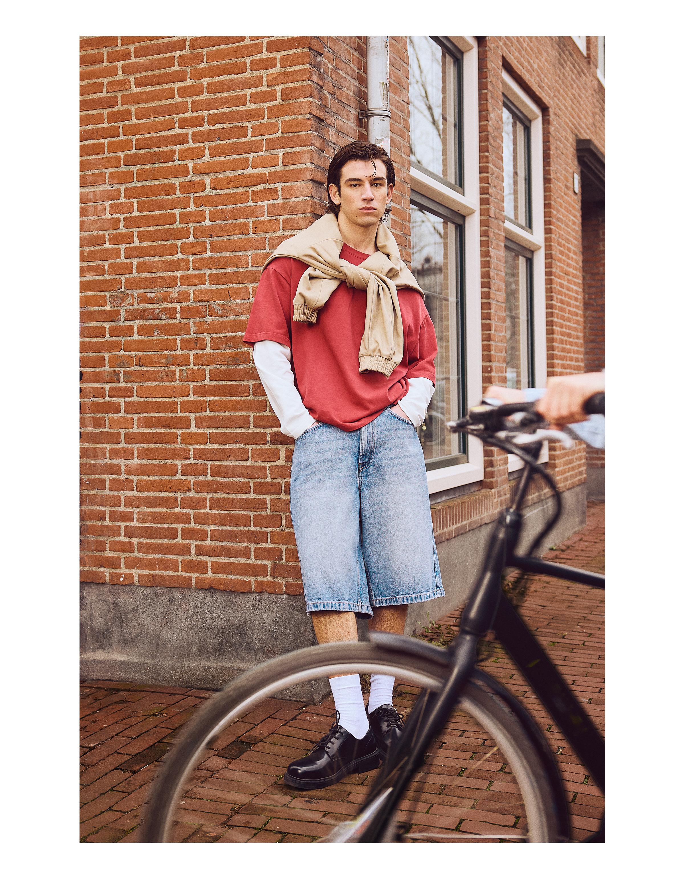 Baggy fit denim bermuda - Görsel 10