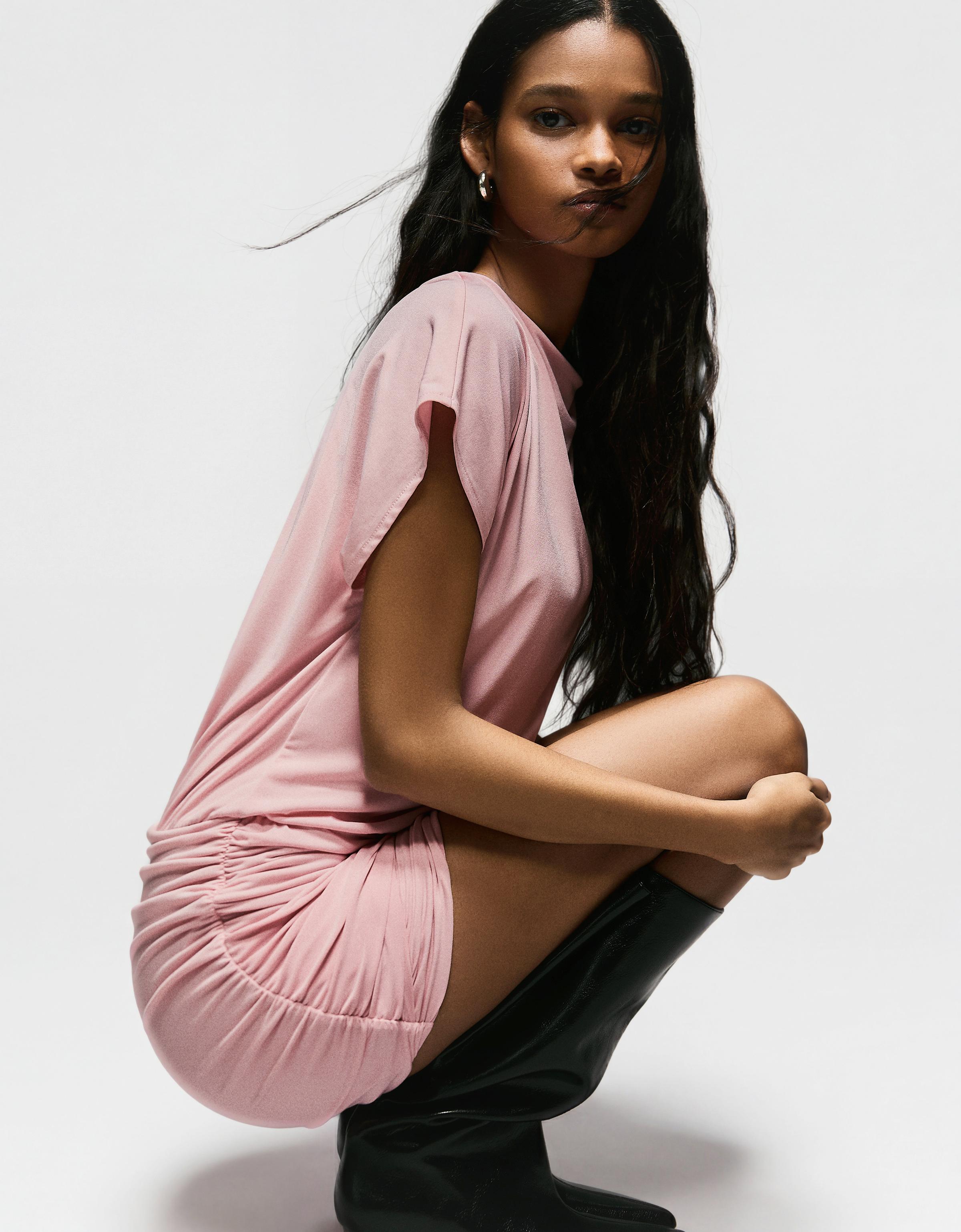 Drapeli etekli açık sırt elbise - Görsel 21