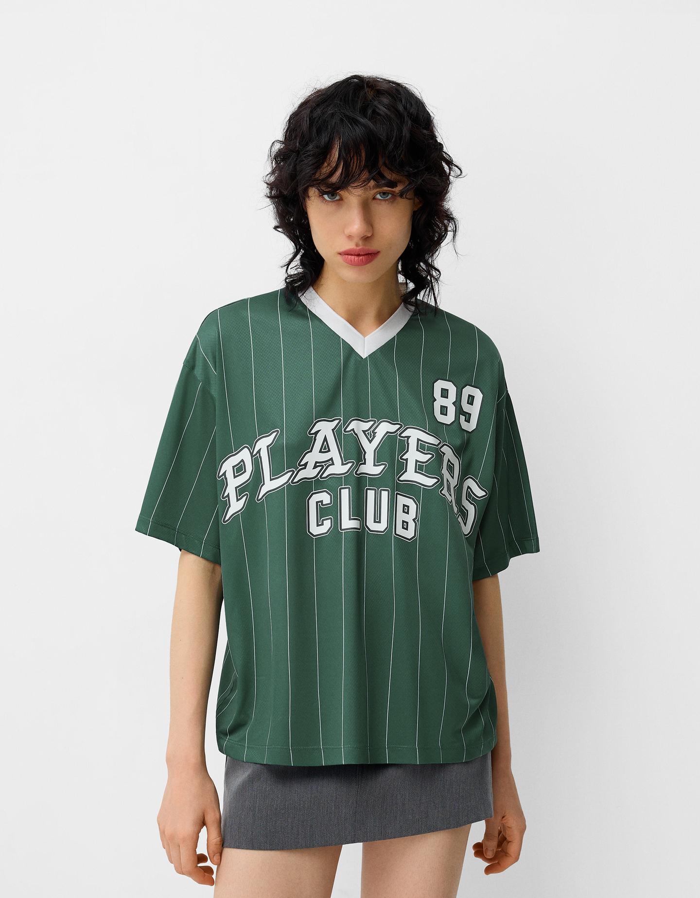 Bershka Camiseta Manga Corta Sport Print Mujer Xs Verde