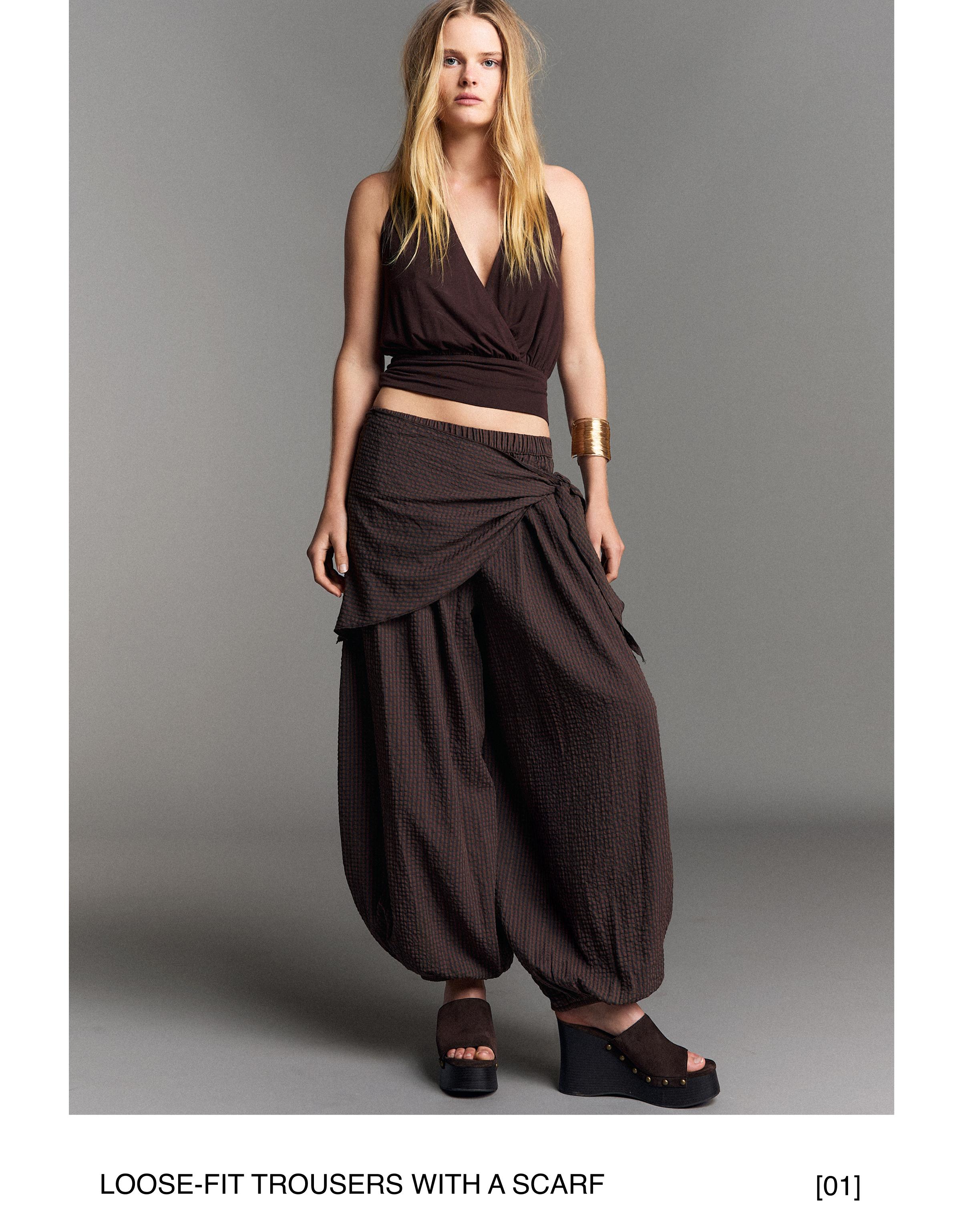 Scarf print sarouel trousers — Brown