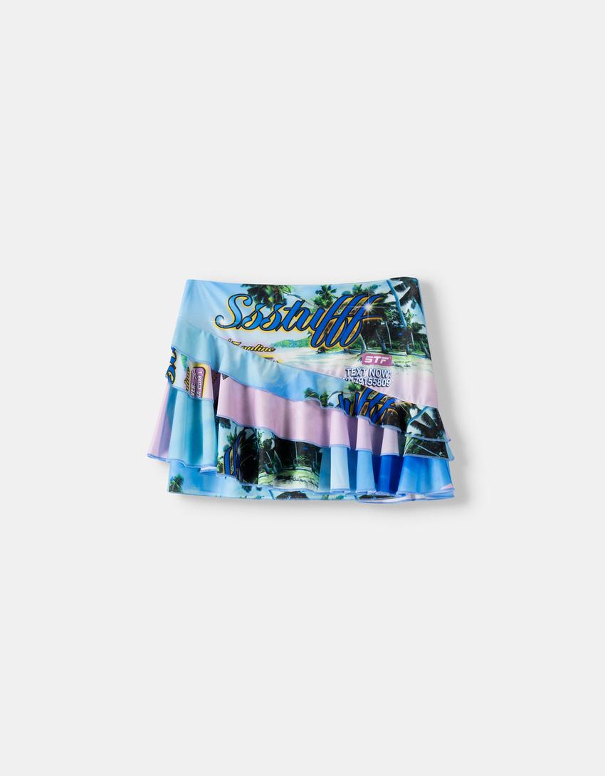 SSSTUFFF x BERSHKA print ruffled mini skirt-Pink-3