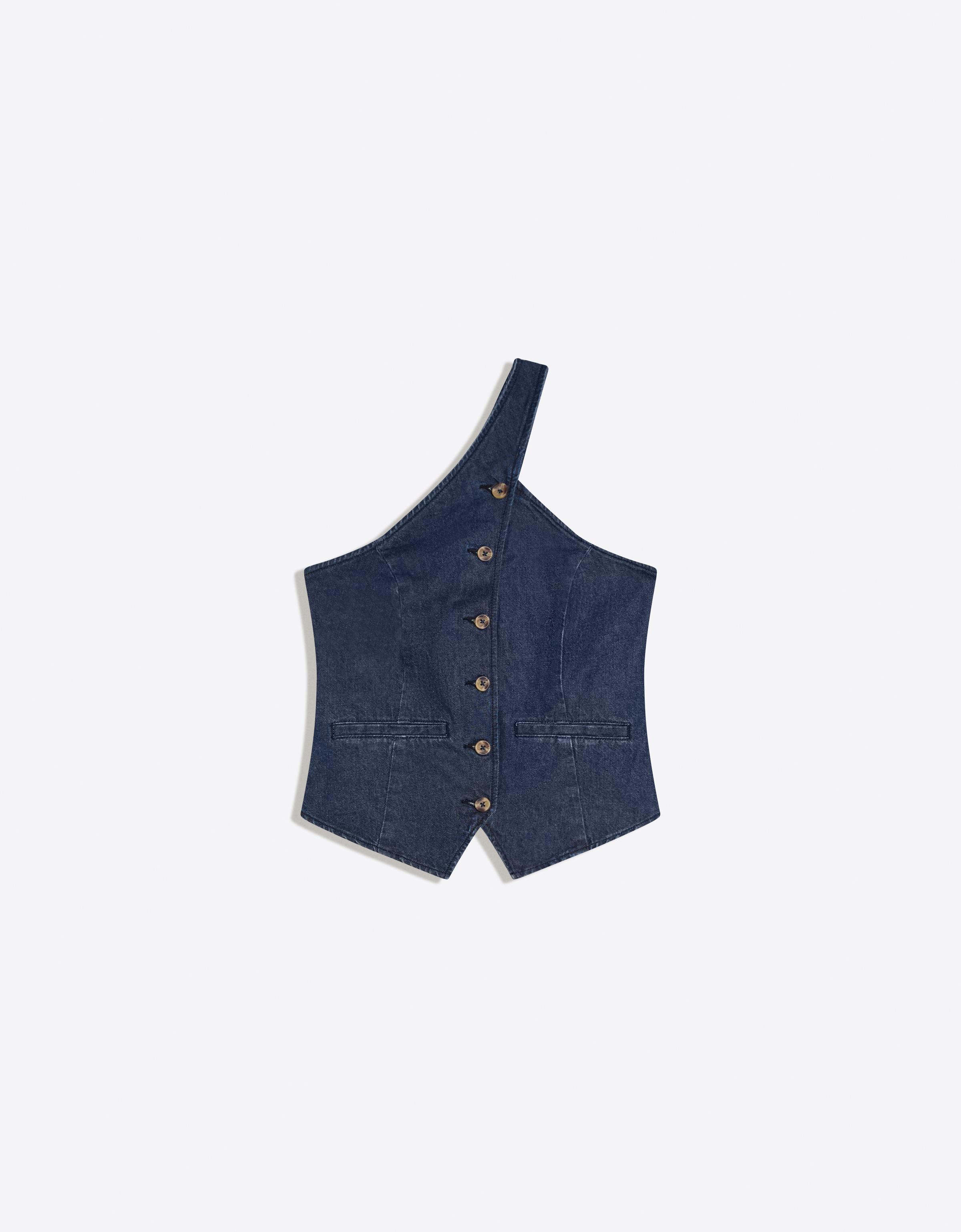Asymmetric denim top