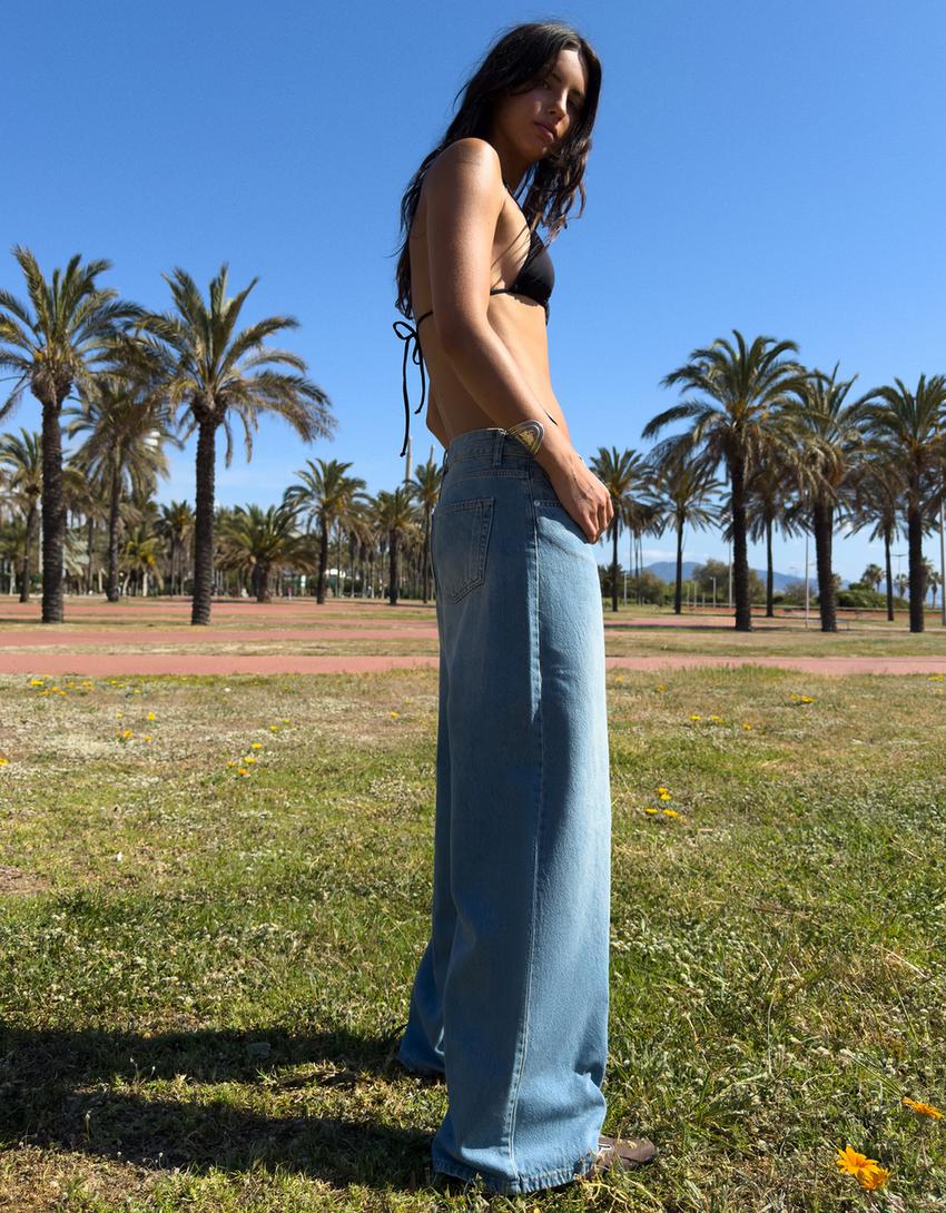 Wide-leg low-waist jeans-Light blue-1