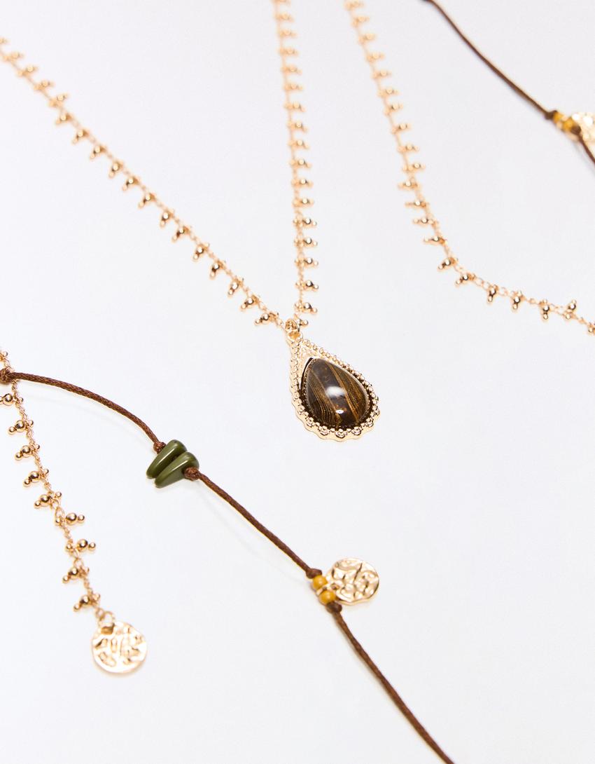 Colar extra longo pedras-Dourado