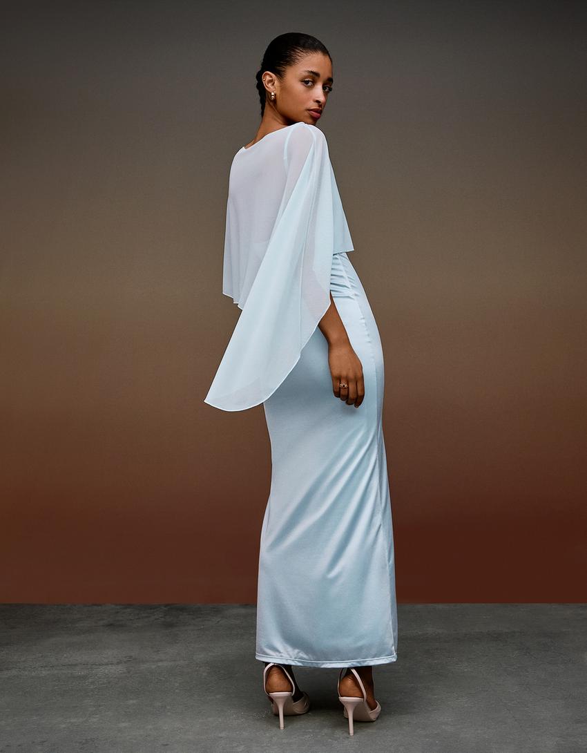 Robe midi cape-Bleu clair