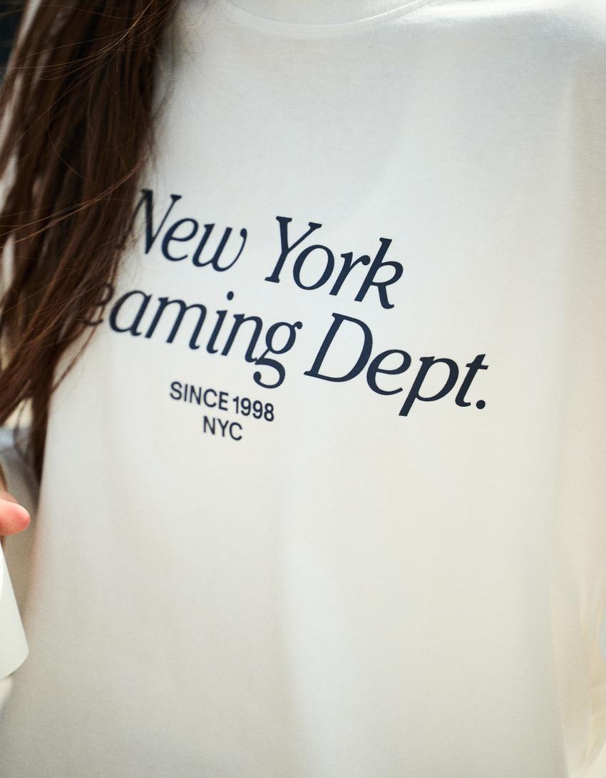 Camiseta manga larga boxy print-Blanco roto