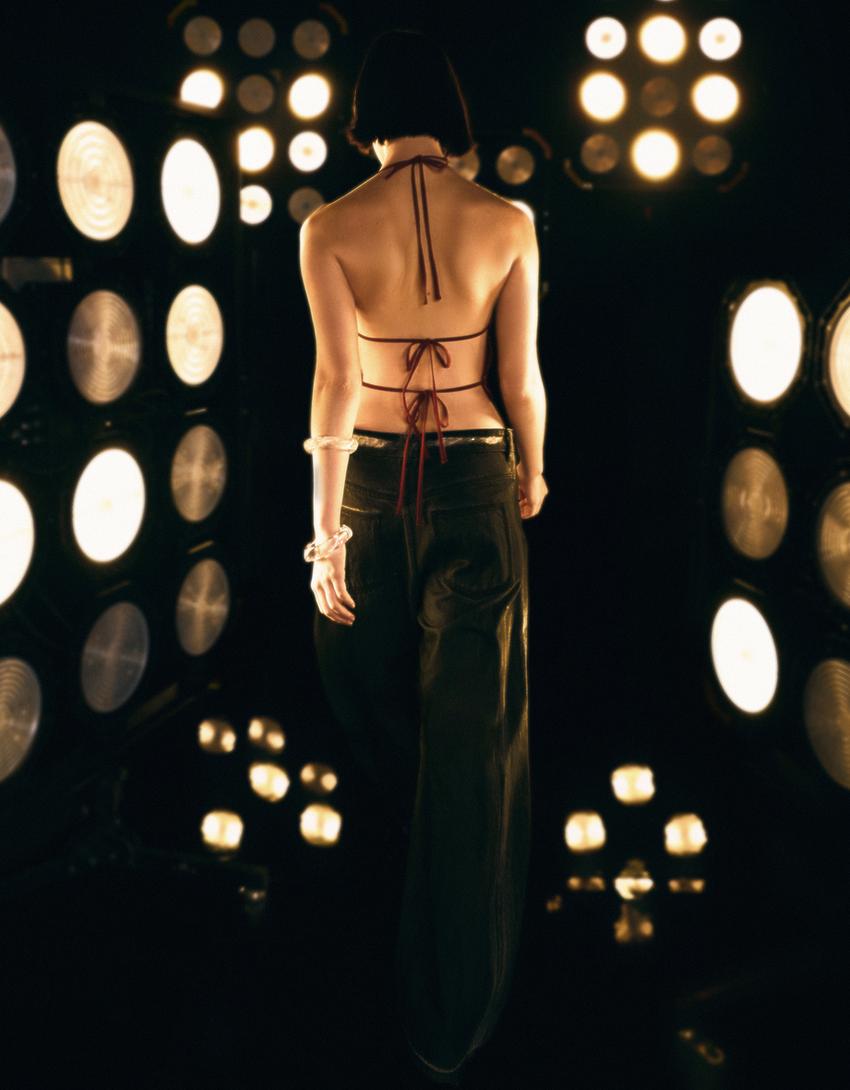 Draped sequin halter top-Red