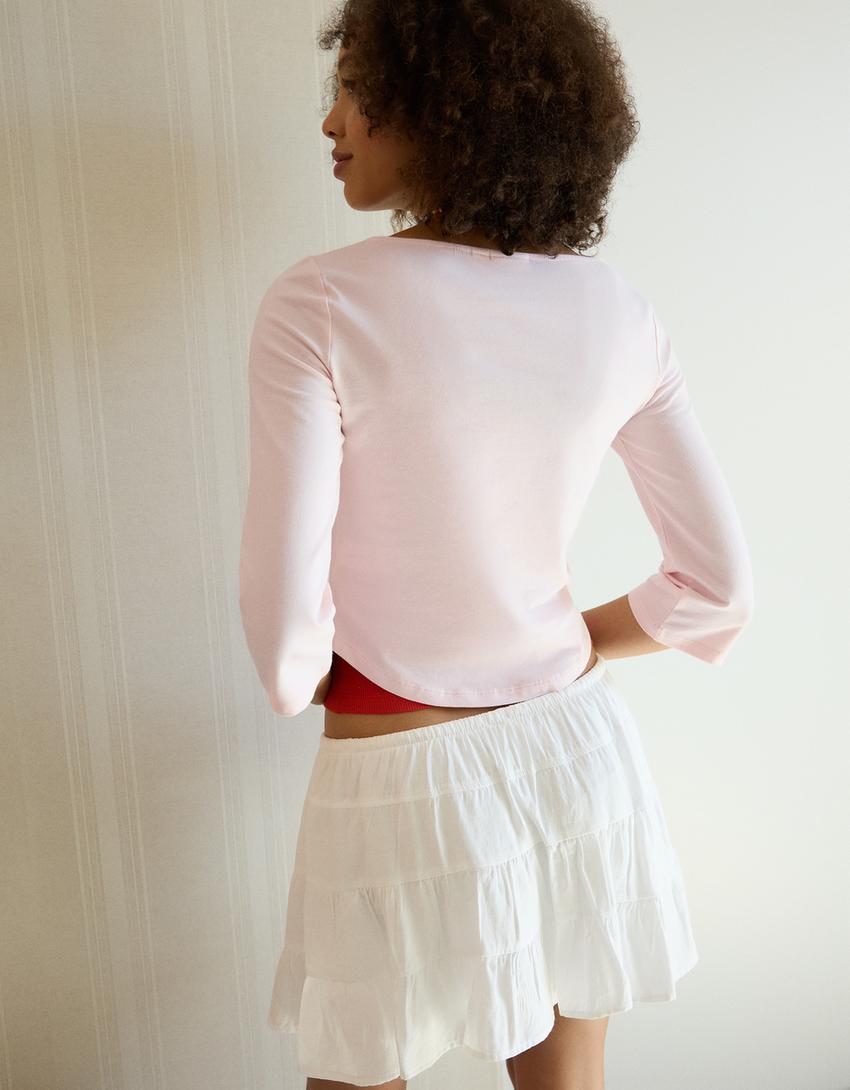 T-shirt met boothals-Roos