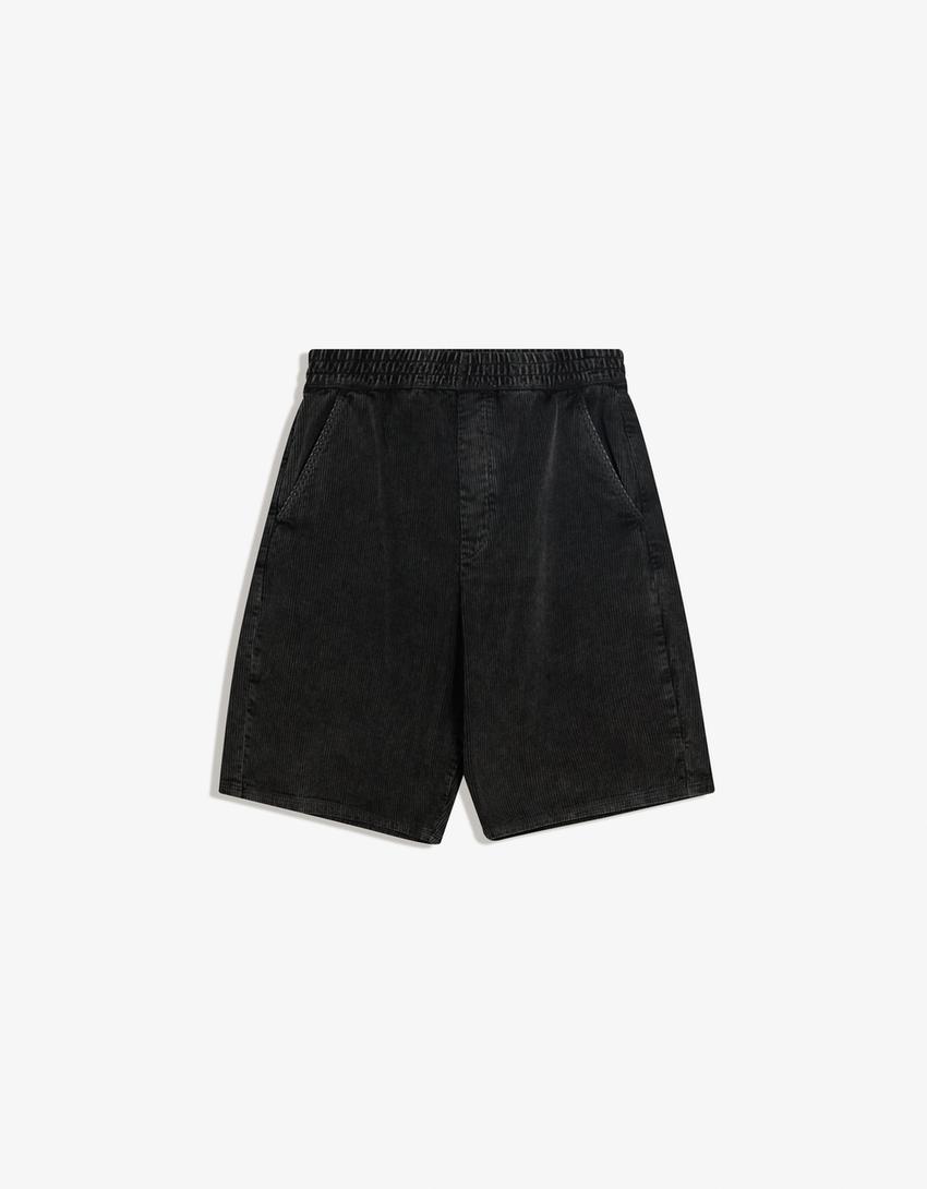 Cord-Joggingbermuda-Schwarz