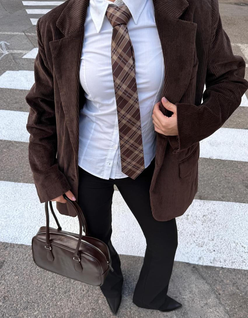 Fitilli kadife blazer-Kahverengi