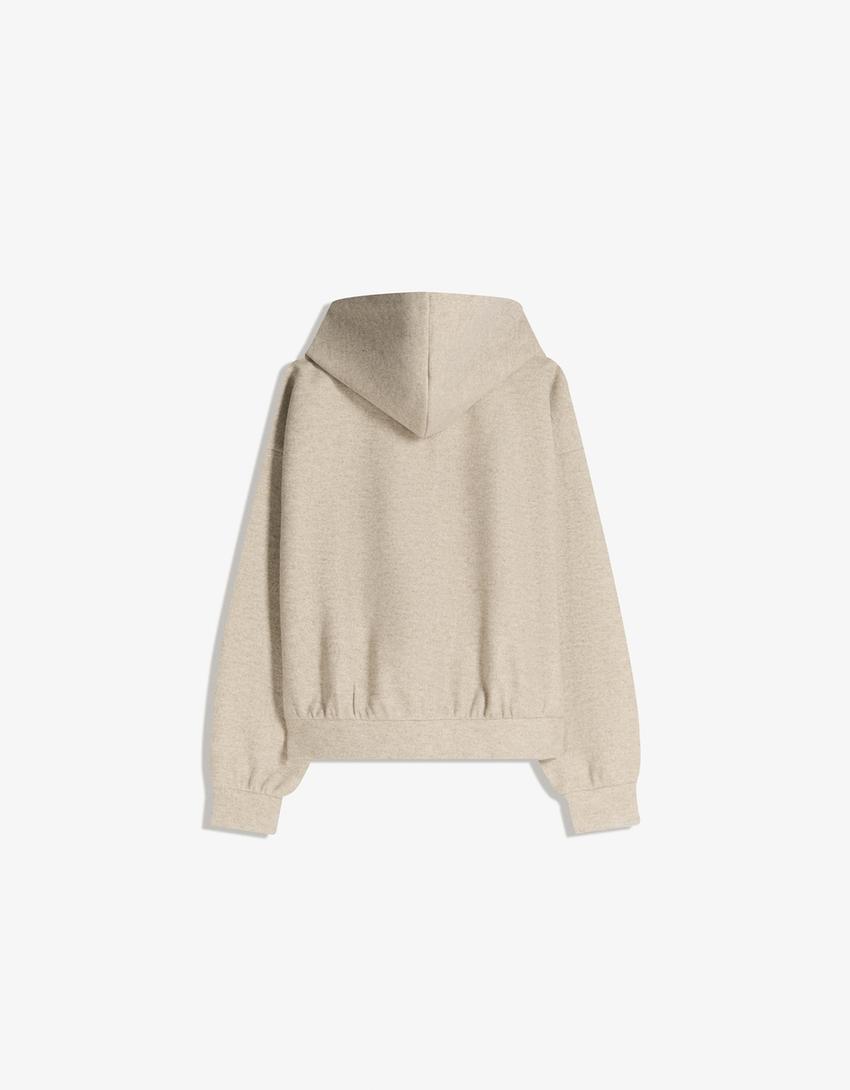 Felt texture zip-up hoodie-Sand