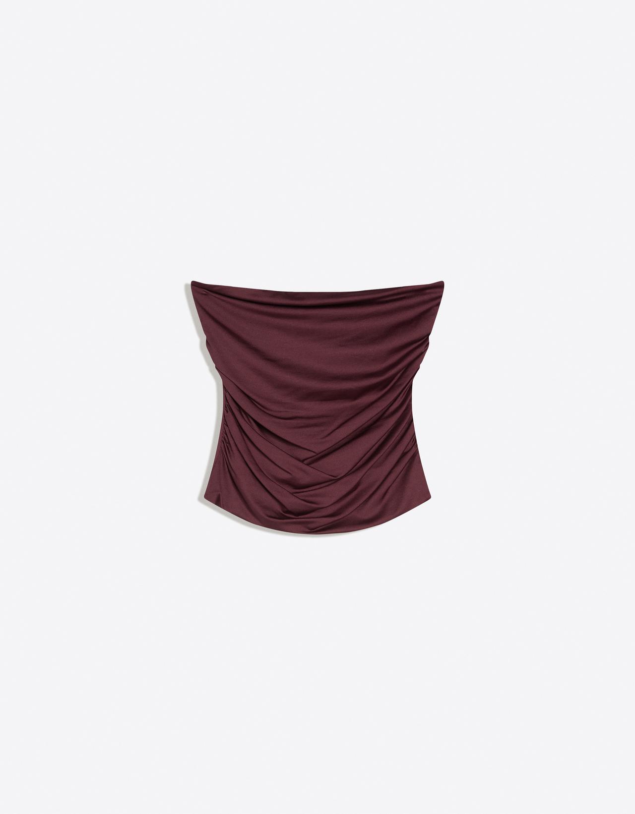 Ruched polyamide bandeau top — Burgundy