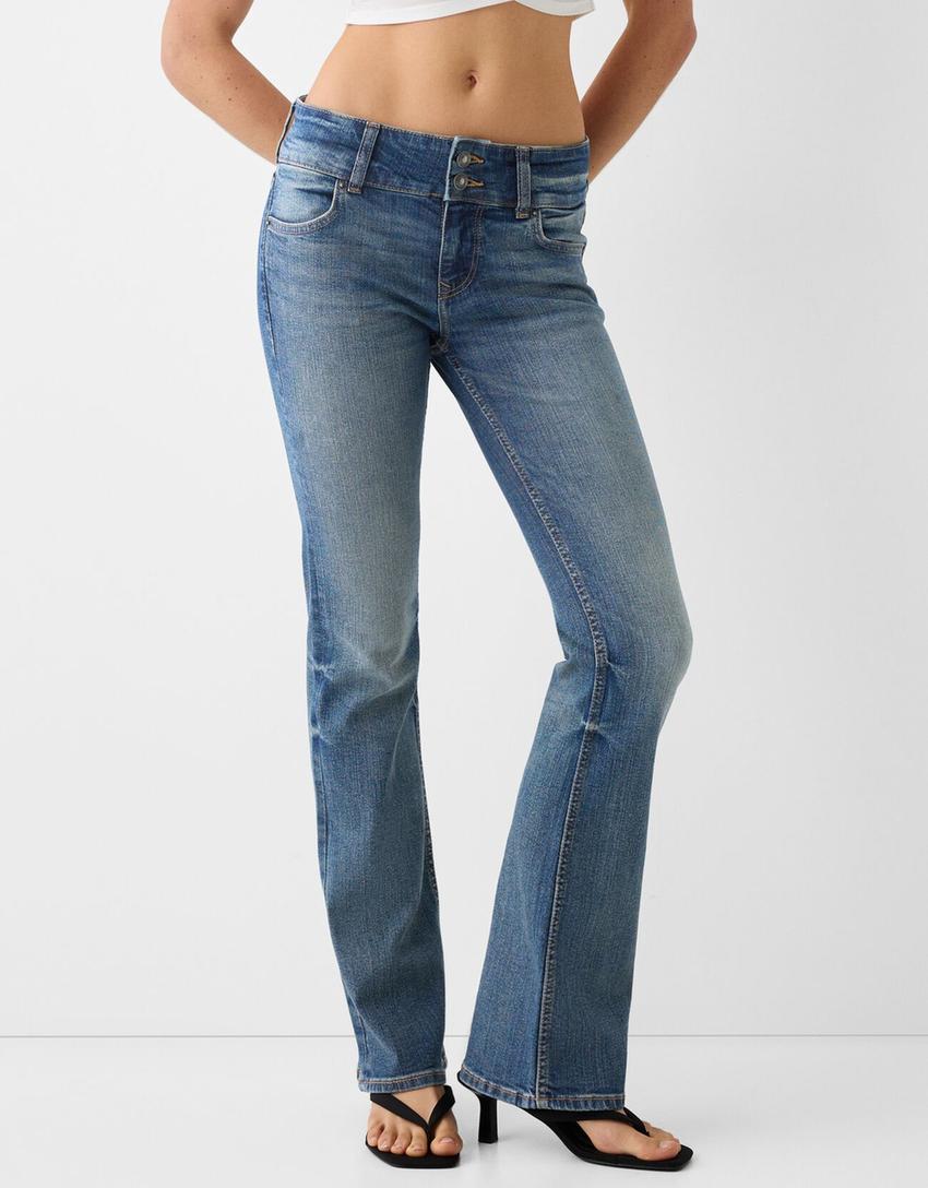 Low waist bootcut jeans-Gewassen blauw-1