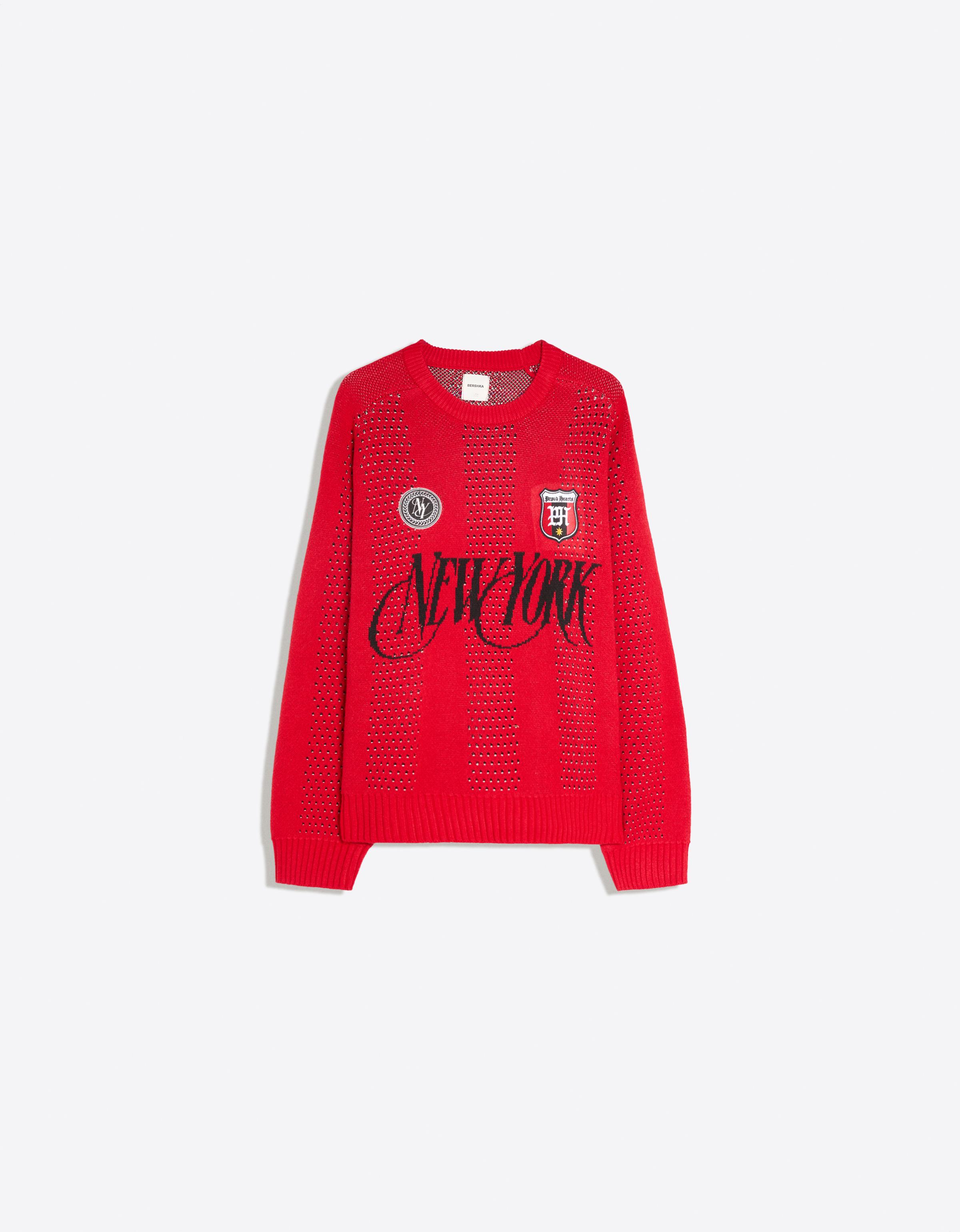 Mesh patch round neck jumper — Red
