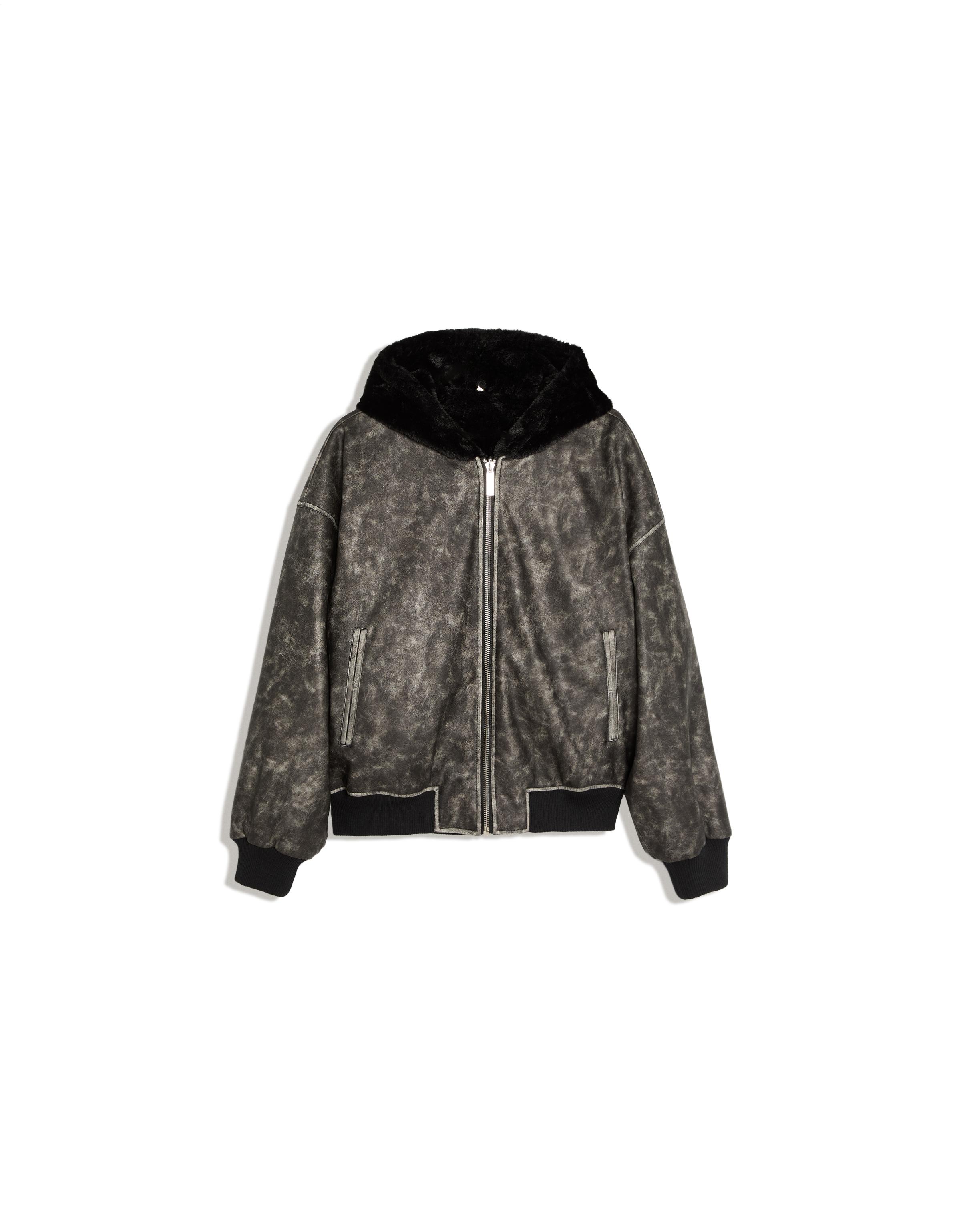 Reversible faux fur hooded jacket — Black