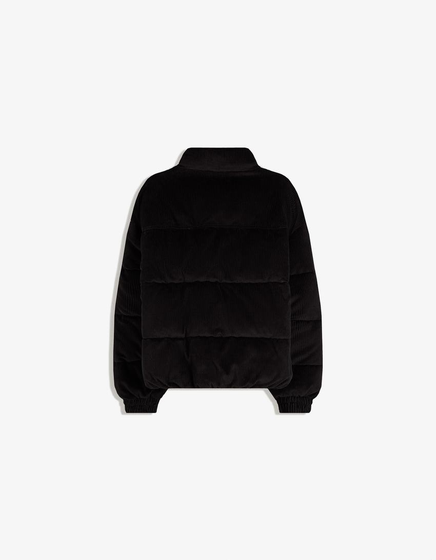 Corduroy puffer jacket-Black