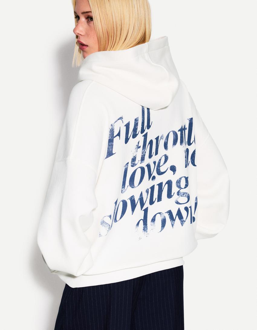 Desenli kapüşonlu sweatshirt-Krem-2