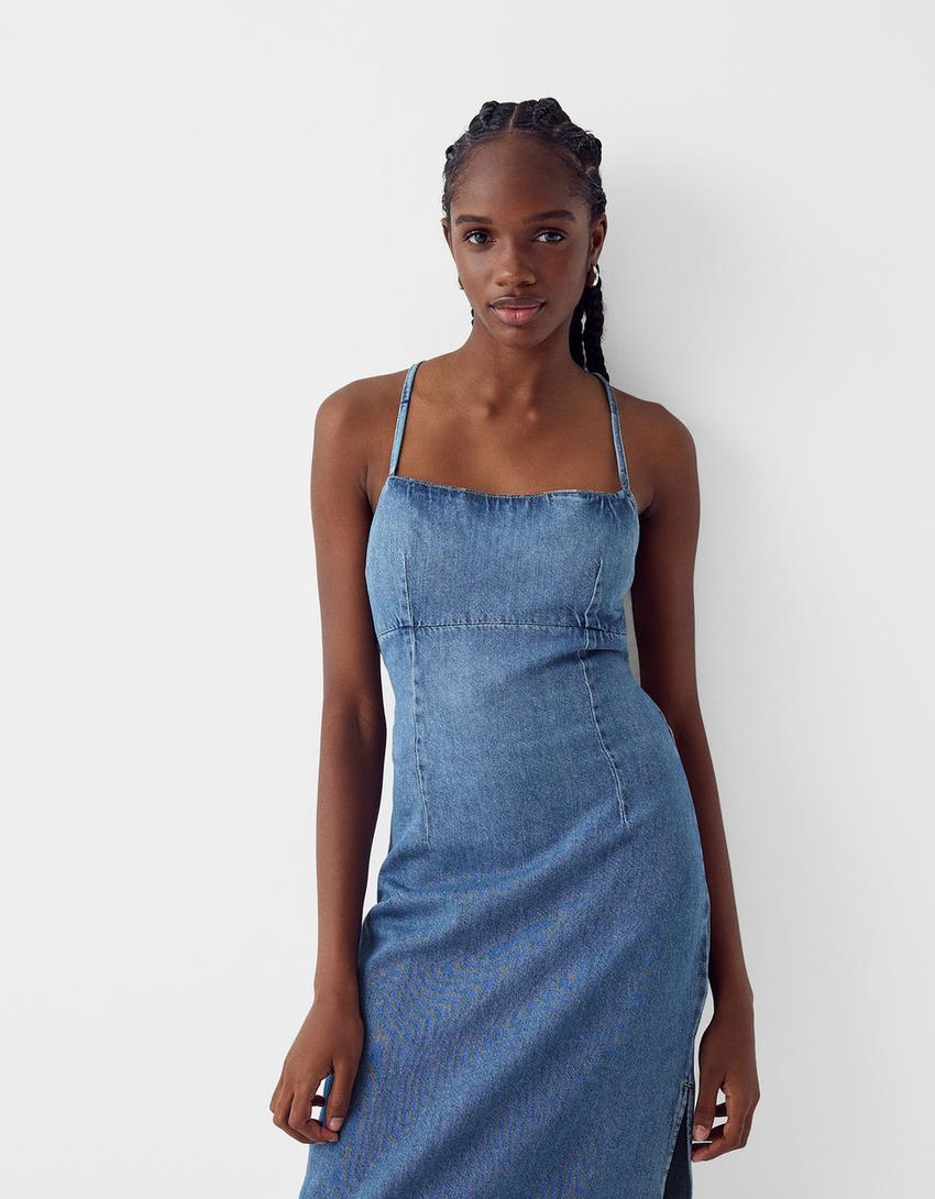 Blue Jean Vestidos En Tela Jean Vestido Jean Largo Vestidos Largos