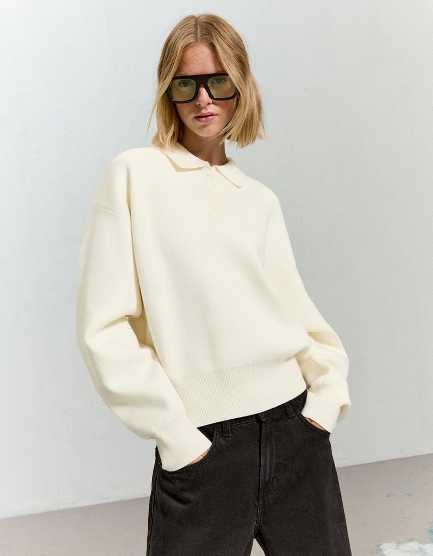 Sweater met polokraag-Ecru