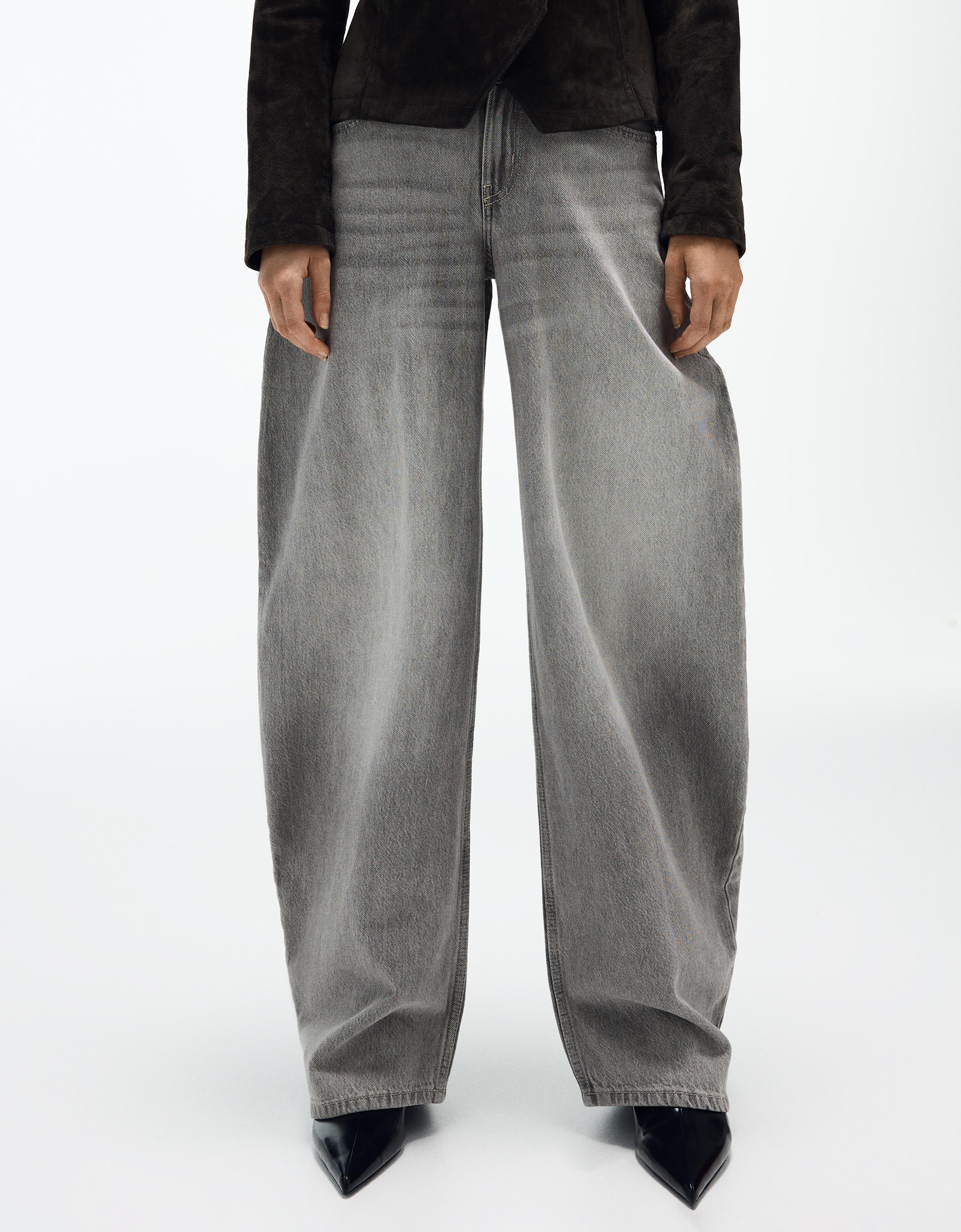 High-waist barrel jeans — Grey