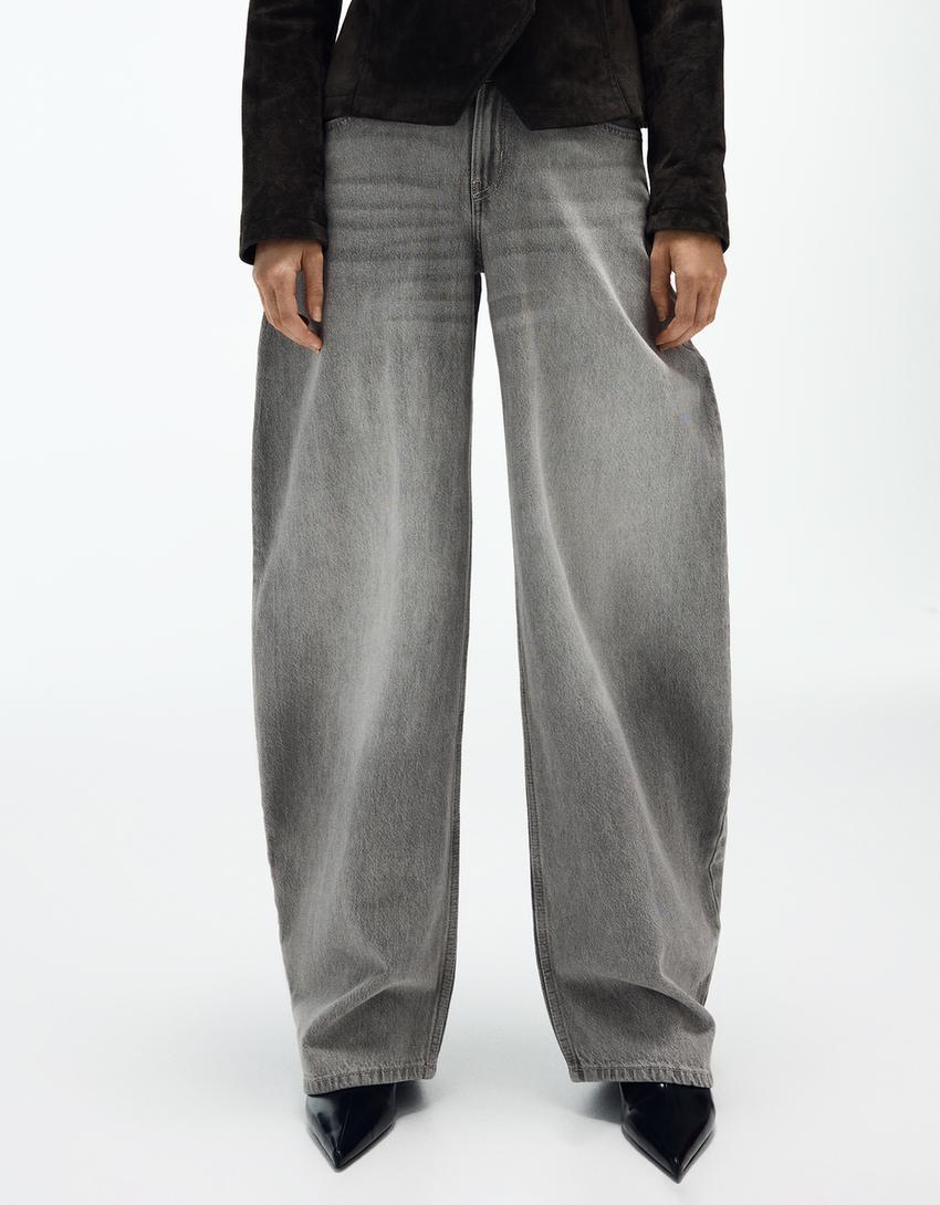 Yüksek bel barrel fit jean-Gri
