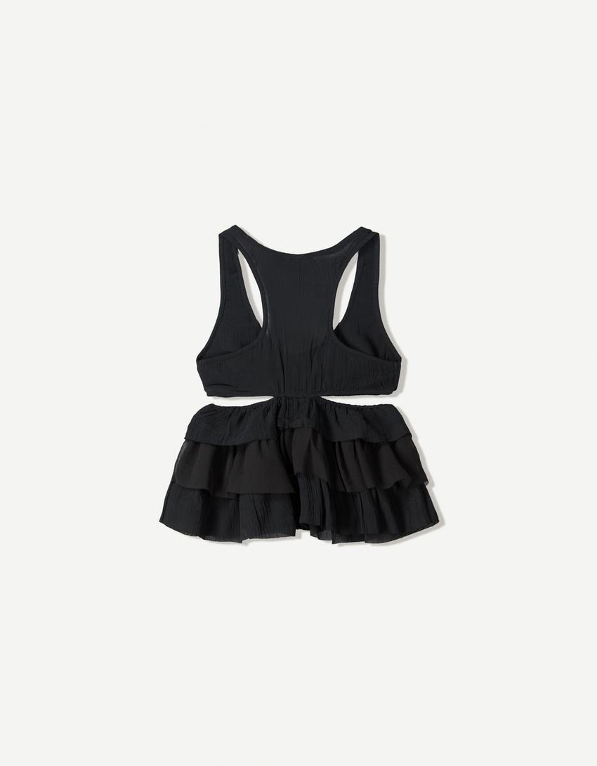 Ruffled rustic cut-out top-Black-5