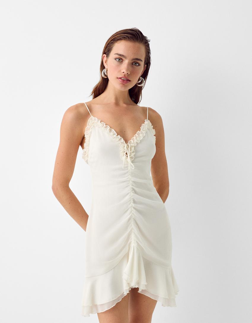 فستان قصير شيفون-كريمي-1