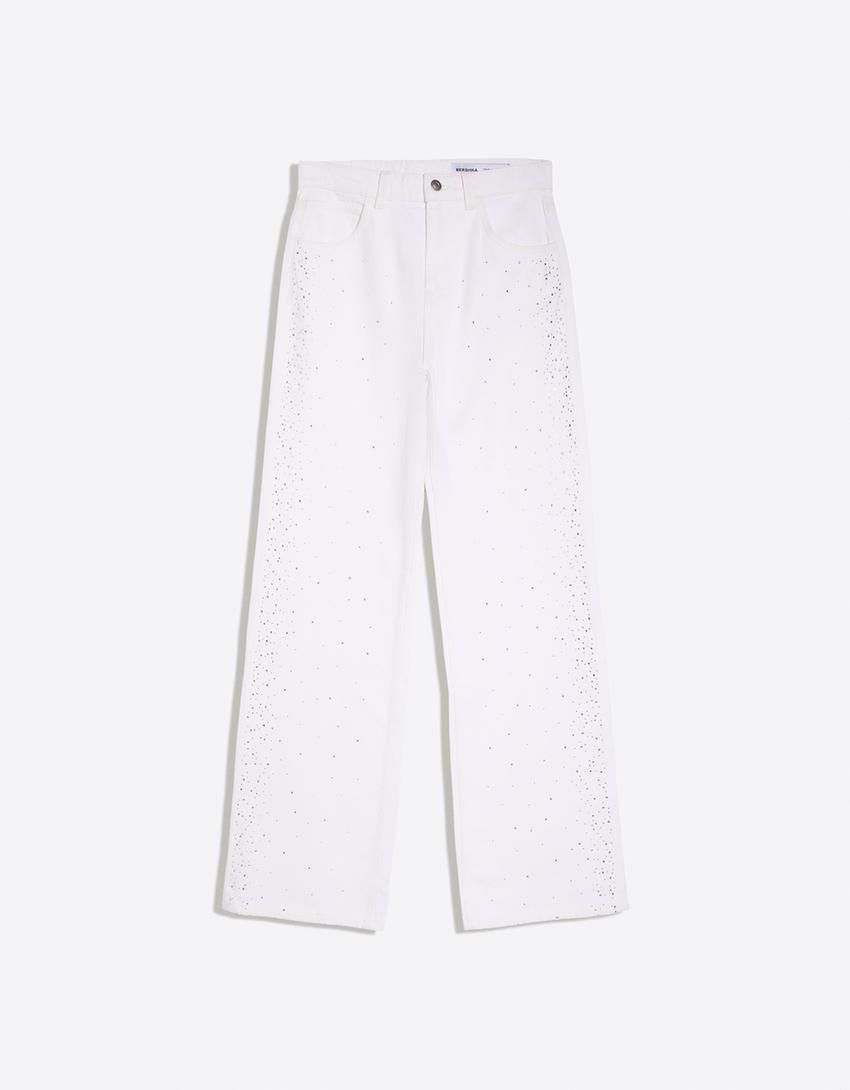 Shimmery high-waist straight-leg jeans-Cream