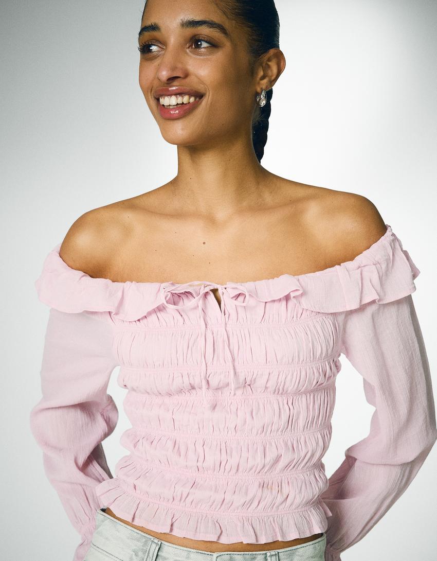 Long sleeve corset shirt-Pink-1