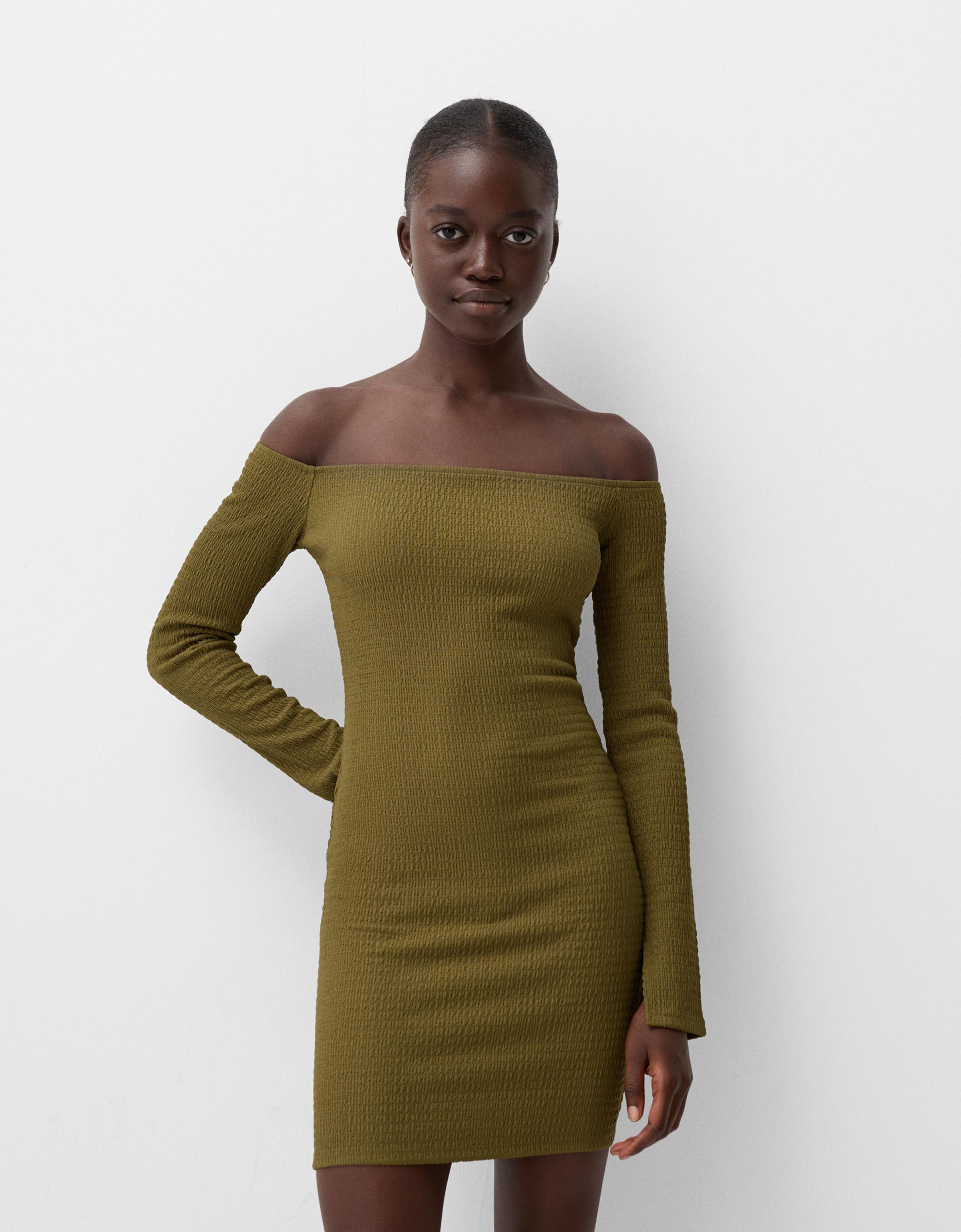 Bershka Minikleid Mit Strukturmuster Damen S Khaki