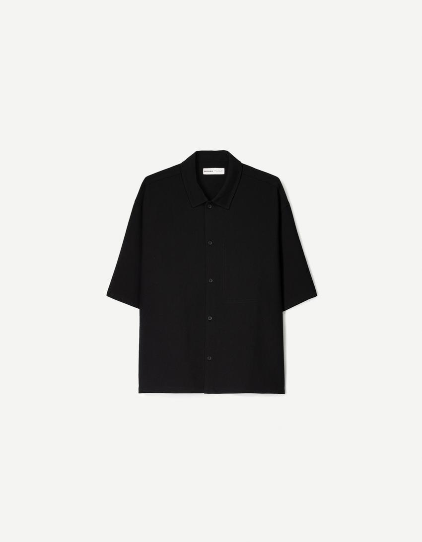Camicia a maniche corte boxy tailored fit-Nero