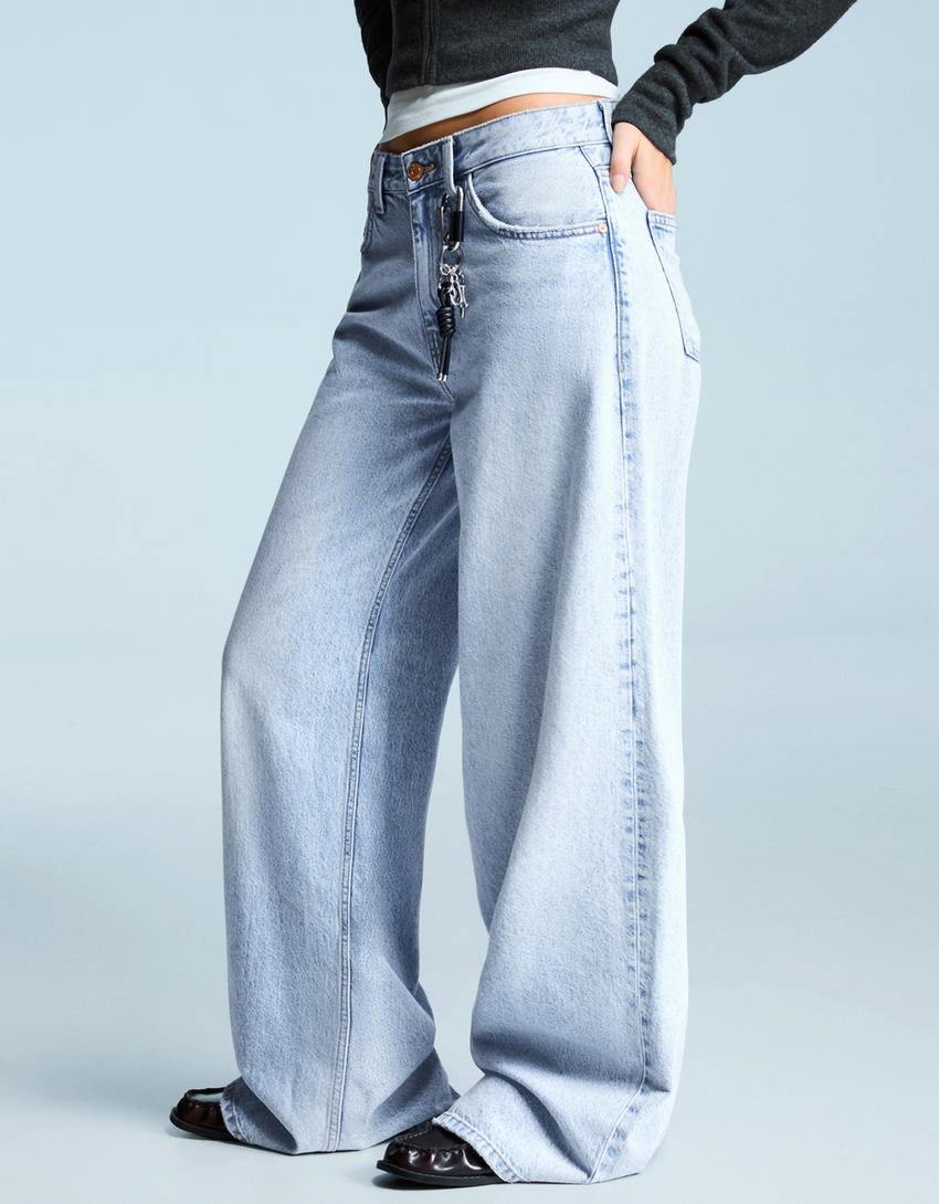 Blugi wide leg-Albastru deschis